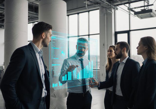 AI researchers and textile experts discussing fabric samples in a modern Irish laboratory